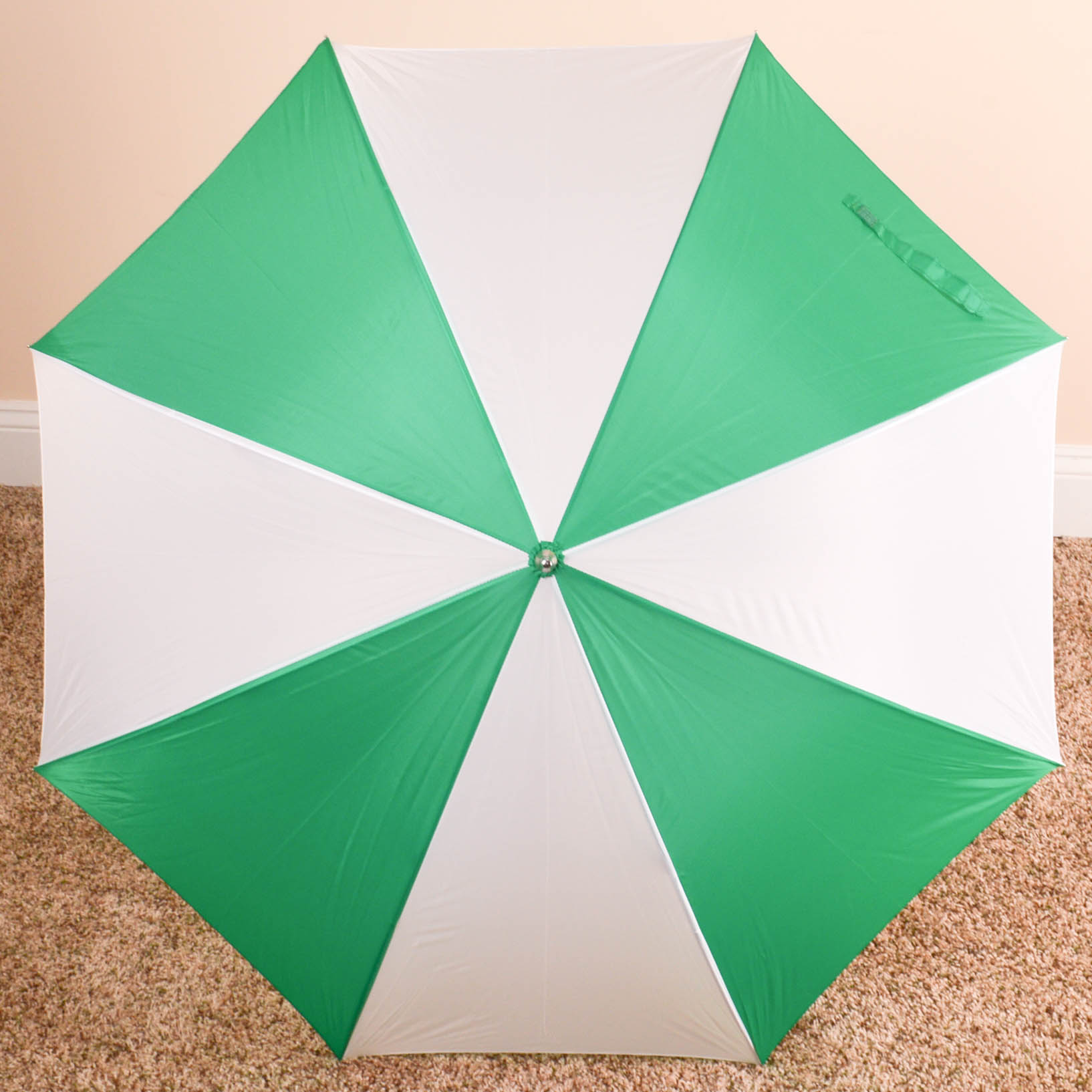Grouping of Green and White Nylon Rain Umbrellas