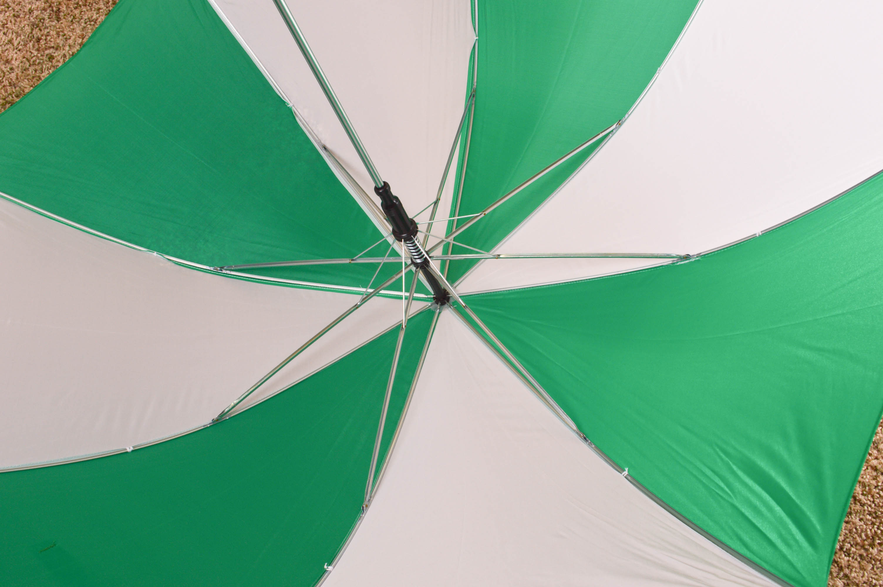 Grouping of Green and White Nylon Rain Umbrellas