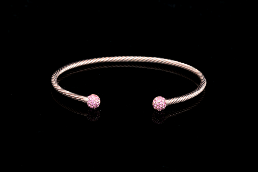 Rose Tone Wash Over Sterling Silver Pink Crystal Cuff Bracelet