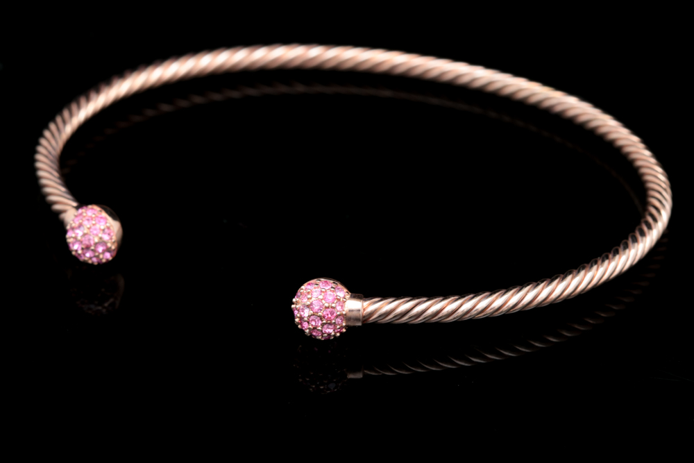 Rose Tone Wash Over Sterling Silver Pink Crystal Cuff Bracelet