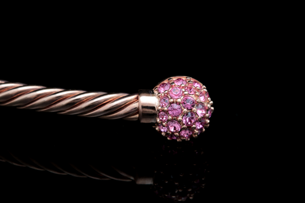 Rose Tone Wash Over Sterling Silver Pink Crystal Cuff Bracelet