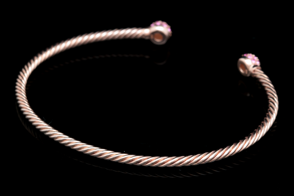 Rose Tone Wash Over Sterling Silver Pink Crystal Cuff Bracelet