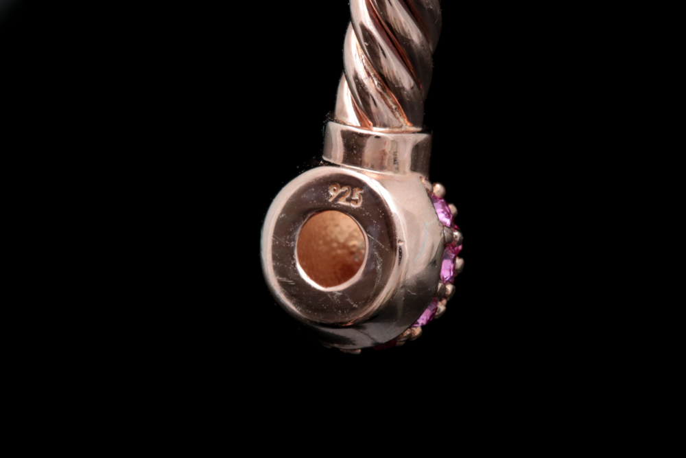 Rose Tone Wash Over Sterling Silver Pink Crystal Cuff Bracelet