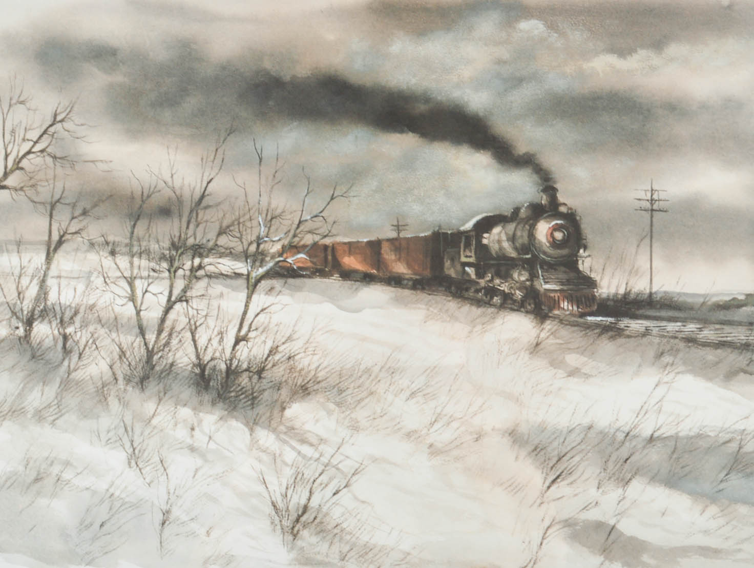 Robert Fabe Offset Lithograph After Watercolor "Old 97"