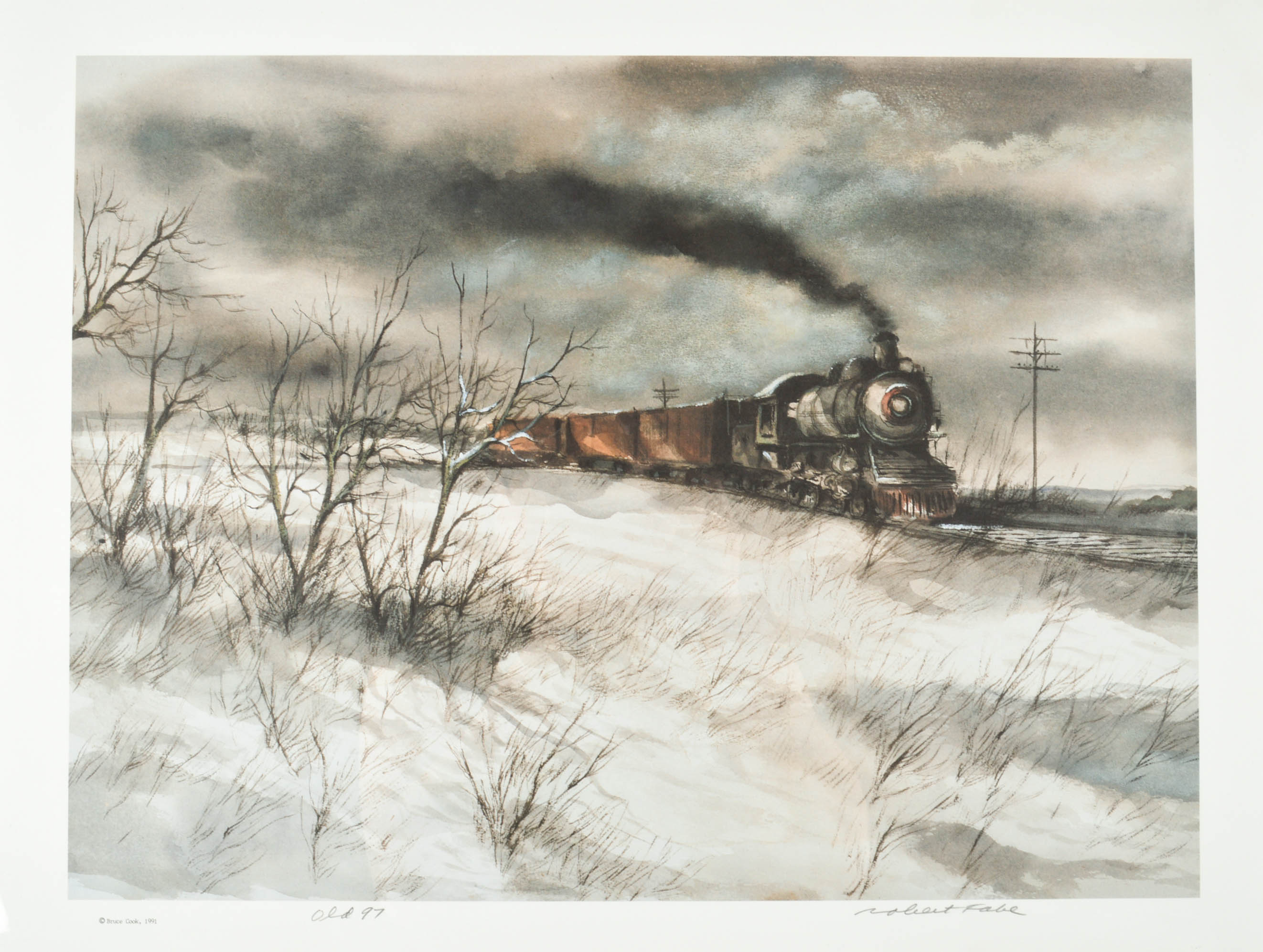 Robert Fabe Offset Lithograph After Watercolor "Old 97"