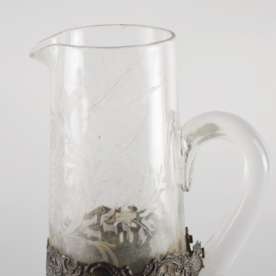Antique 800 Silver Overlay Etched Glass Pitcher After Wolf & Knell, Hanau