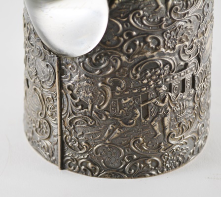 Antique 800 Silver Overlay Etched Glass Pitcher After Wolf & Knell, Hanau