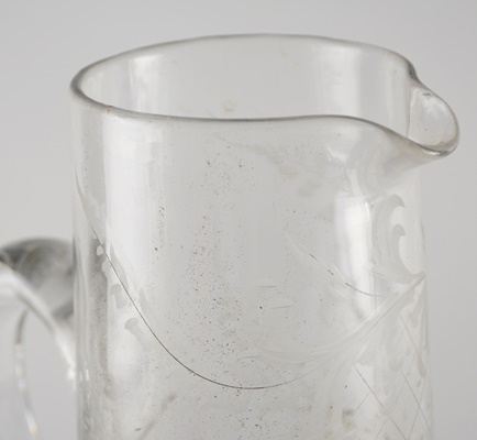 Antique 800 Silver Overlay Etched Glass Pitcher After Wolf & Knell, Hanau