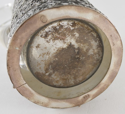 Antique 800 Silver Overlay Etched Glass Pitcher After Wolf & Knell, Hanau