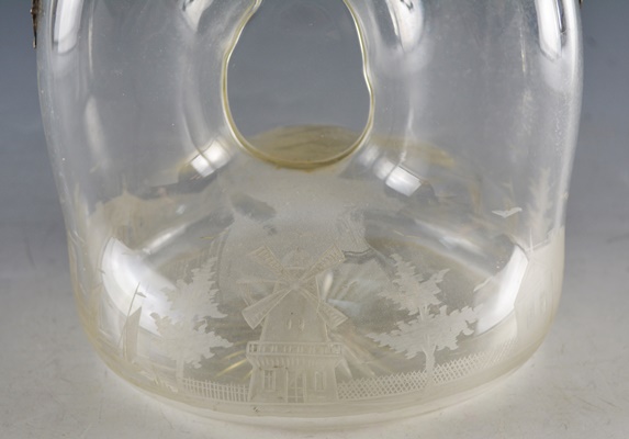 Antique 800 Silver Overlay Etched Glass Decanter After Wolf & Knell, Hanau