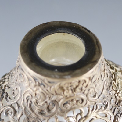 Antique 800 Silver Overlay Etched Glass Decanter After Wolf & Knell, Hanau