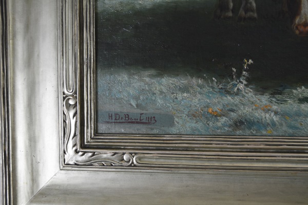 Henri De Beul Original Oil Painting of Pastoral Cow Scene