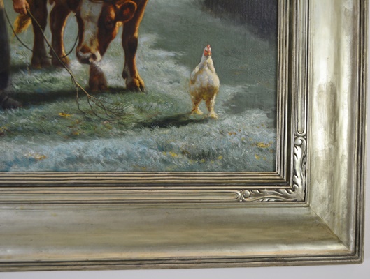 Henri De Beul Original Oil Painting of Pastoral Cow Scene