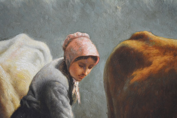 Henri De Beul Original Oil Painting of Pastoral Cow Scene