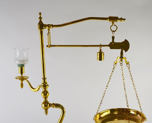 Vintage Brass Scale With Pan, Weight and Candleholder