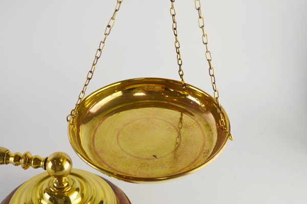 Vintage Brass Scale With Pan, Weight and Candleholder