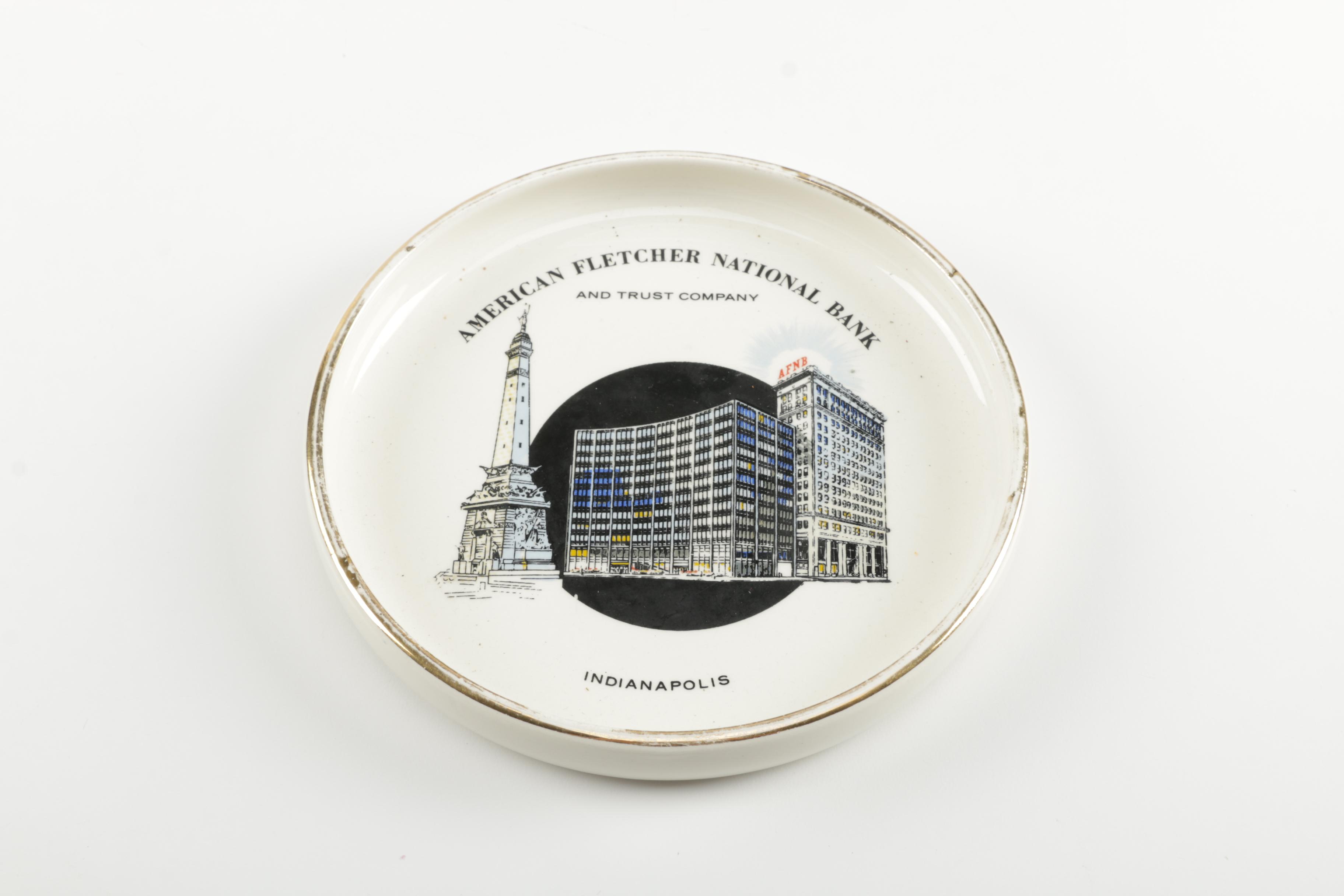 Bank Themed Metal Coin Banks and Ceramic Dish