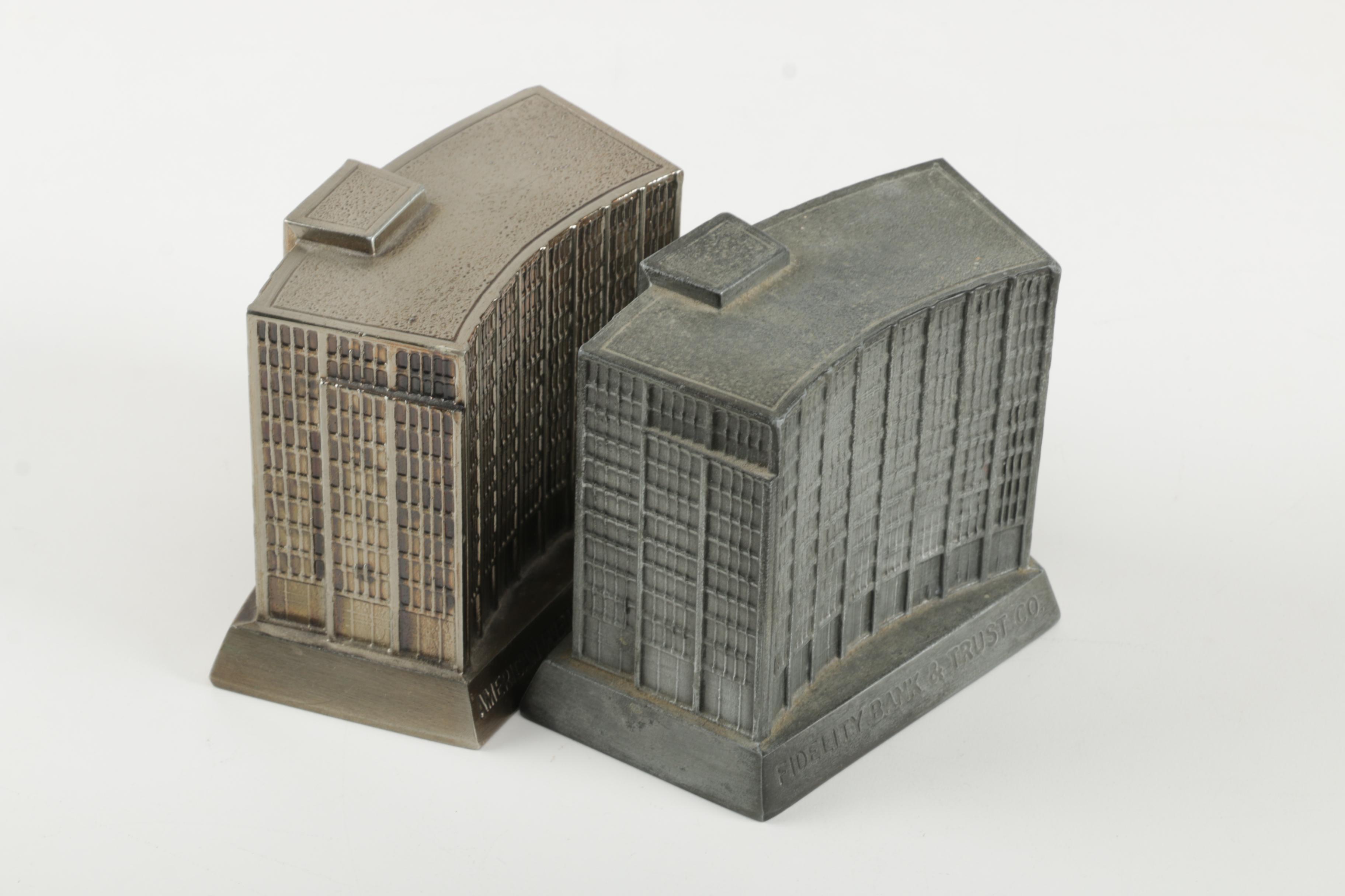 Bank Themed Metal Coin Banks and Ceramic Dish