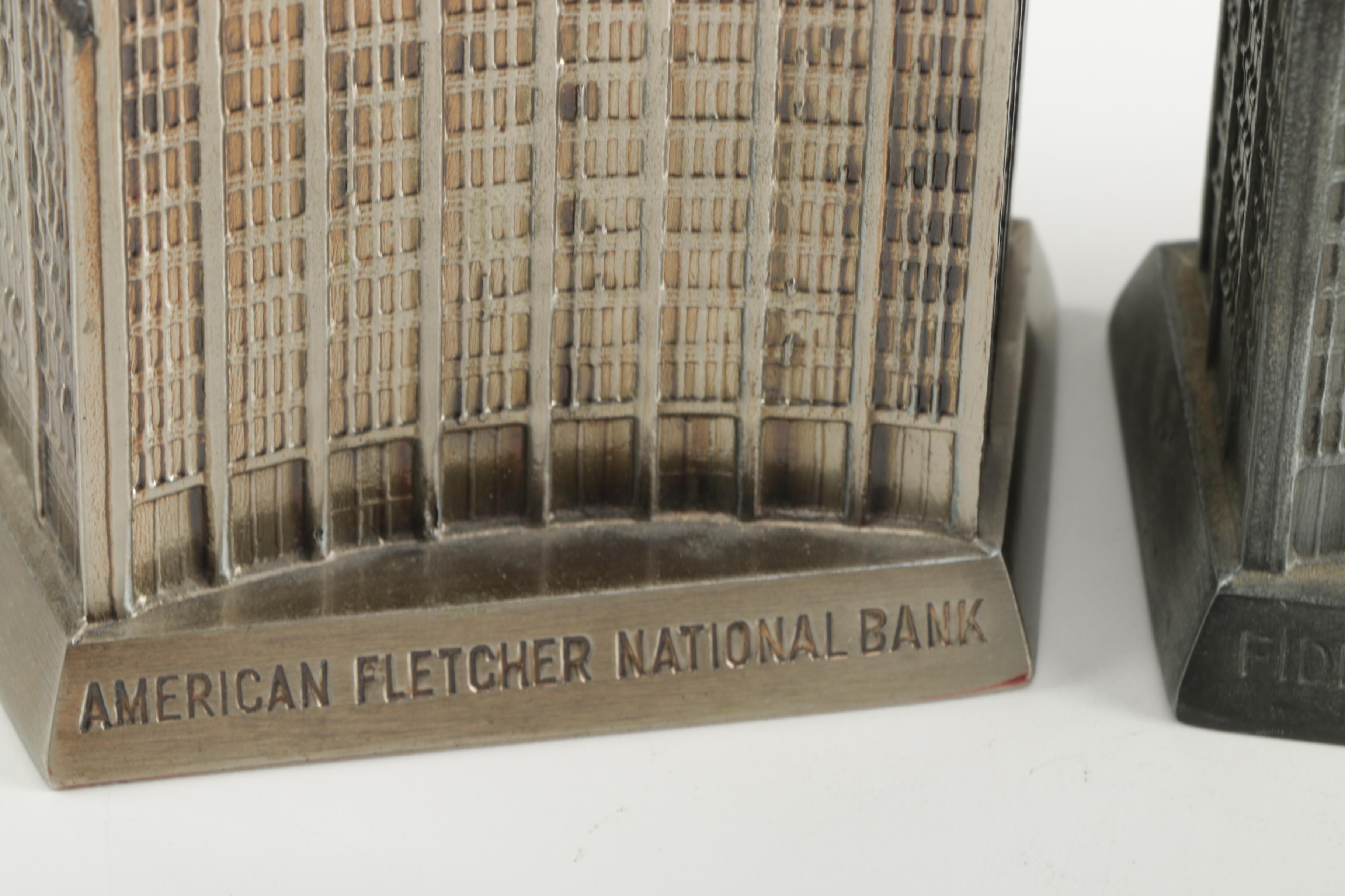 Bank Themed Metal Coin Banks and Ceramic Dish