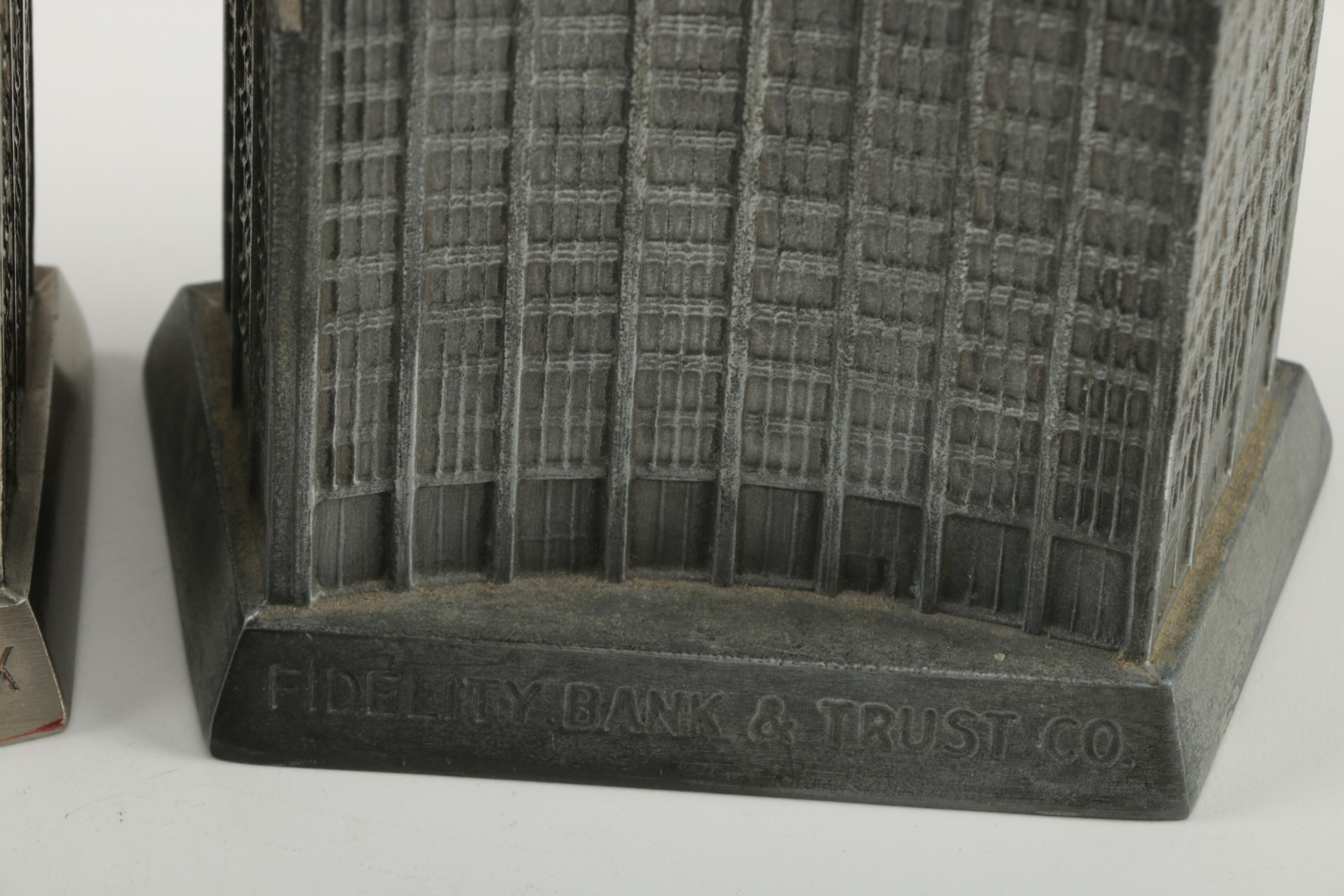 Bank Themed Metal Coin Banks and Ceramic Dish