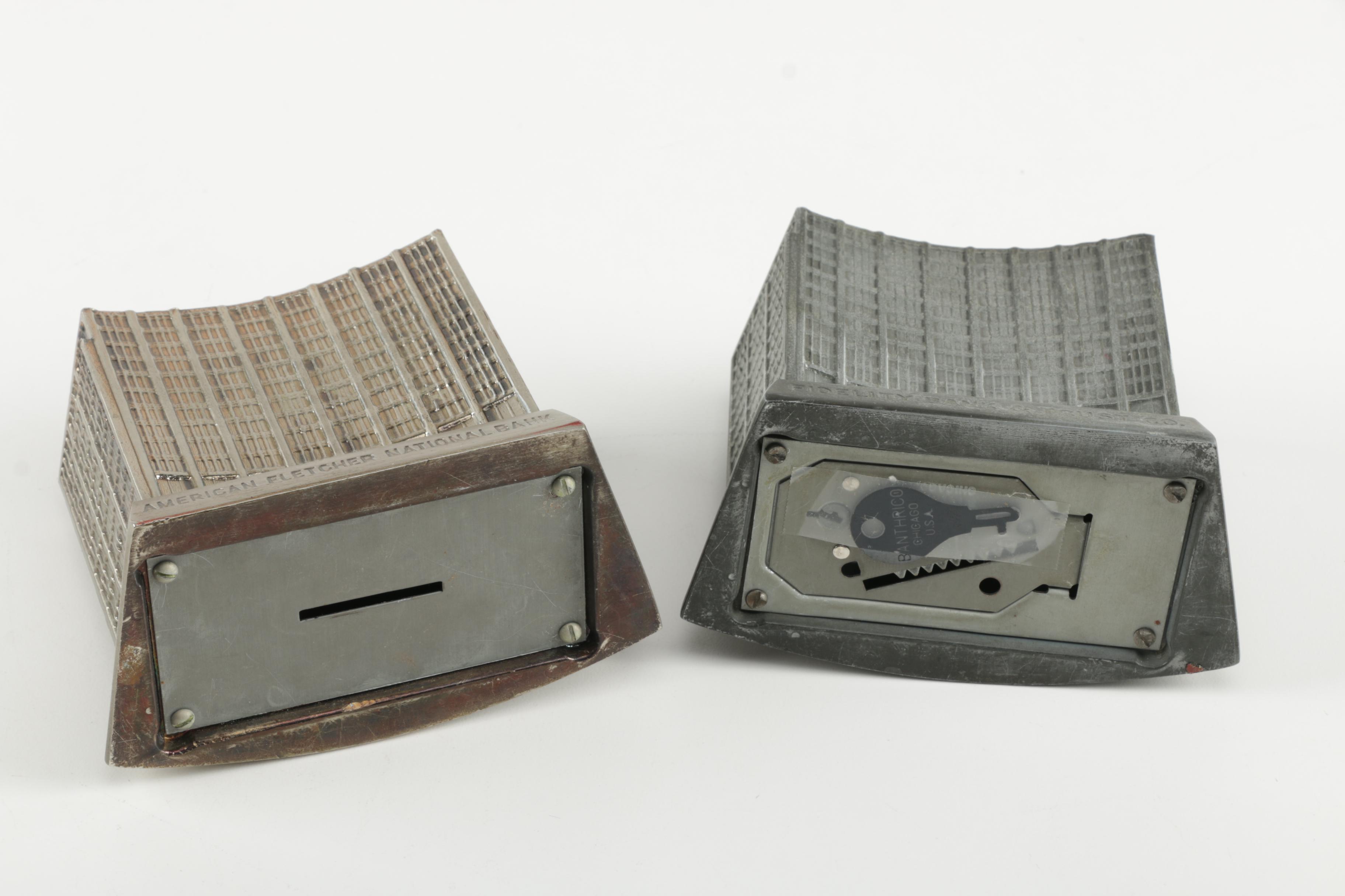 Bank Themed Metal Coin Banks and Ceramic Dish