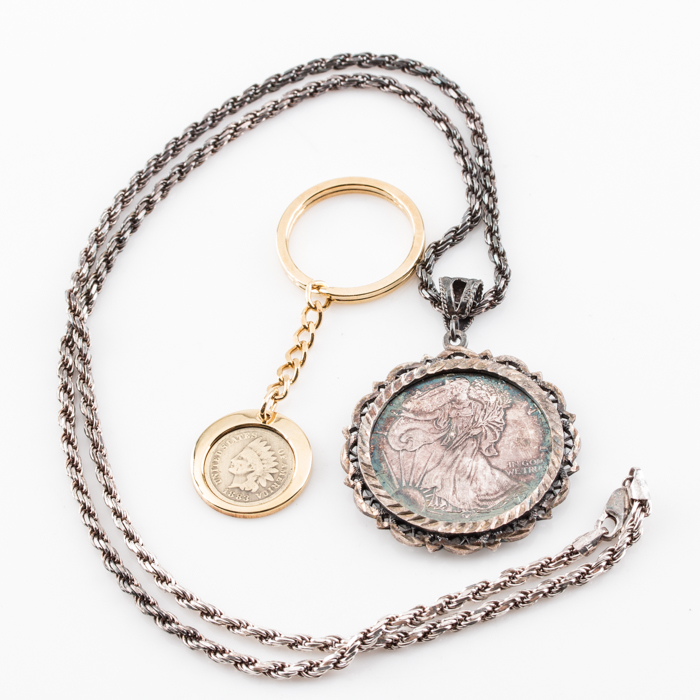 Walking Liberty Silver Eagle Necklace and an Indian Head Penny Keychain