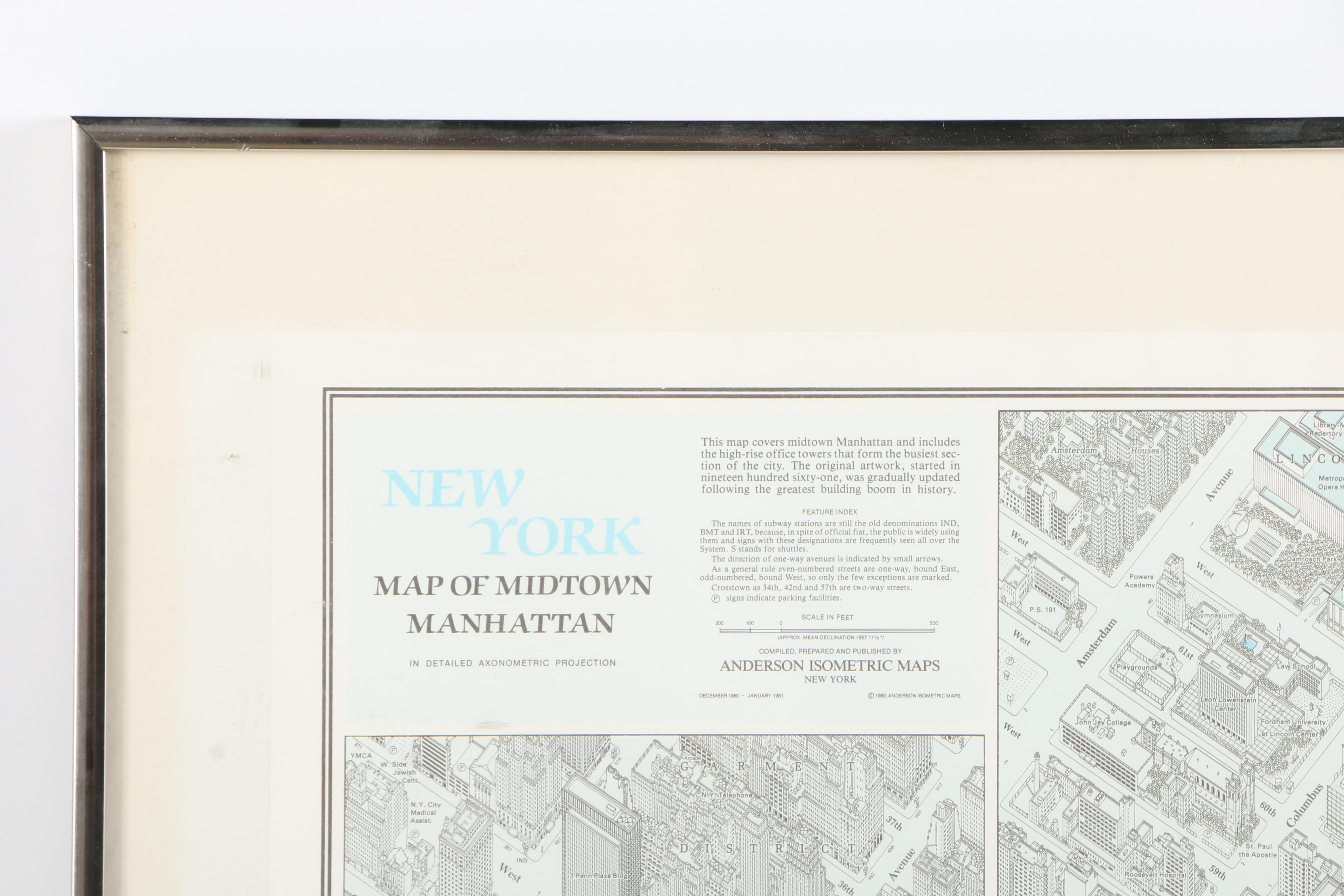 Anderson Isometric Maps Lithograph Print Map of Midtown Manhattan