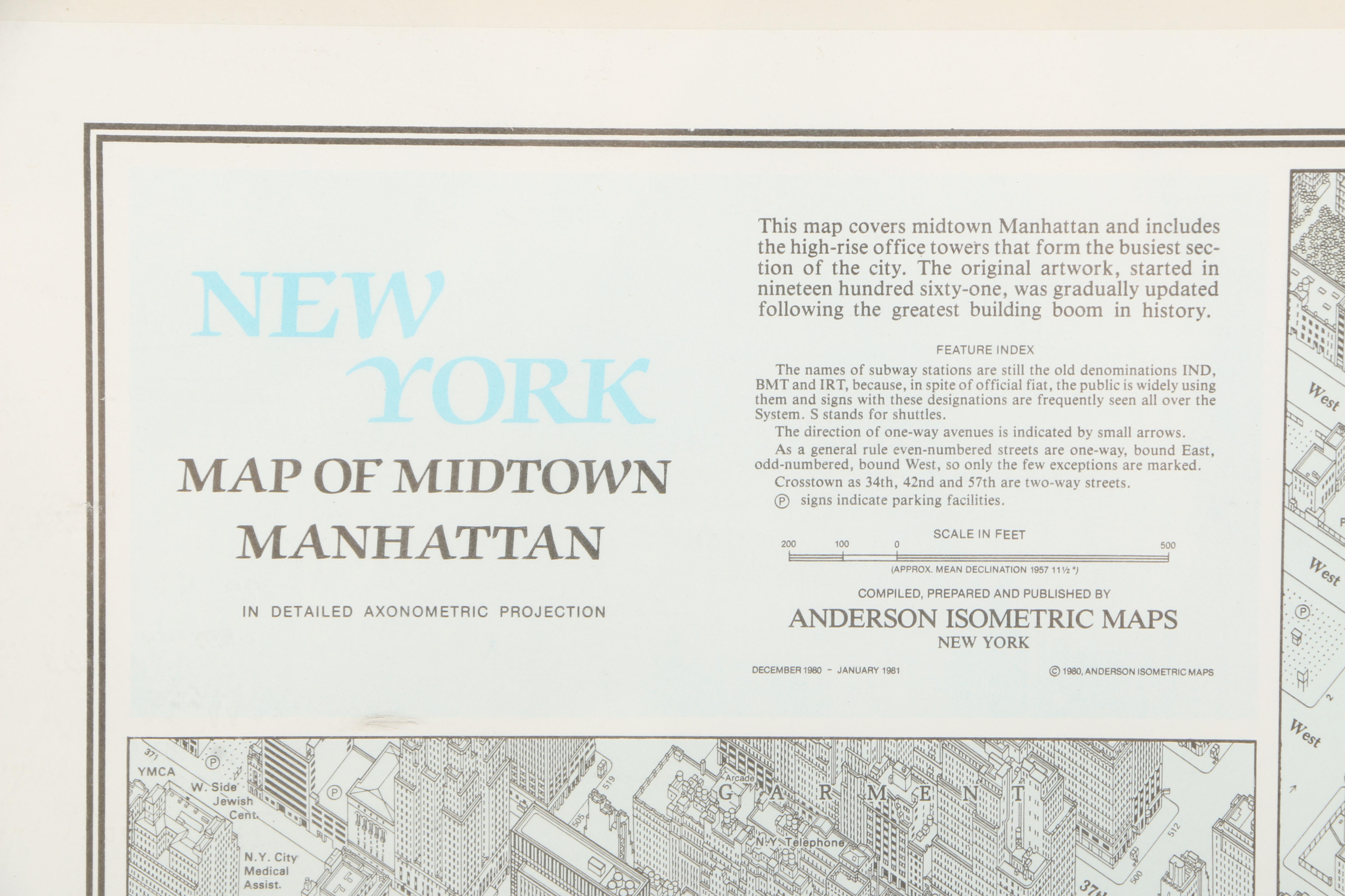 Anderson Isometric Maps Lithograph Print Map of Midtown Manhattan