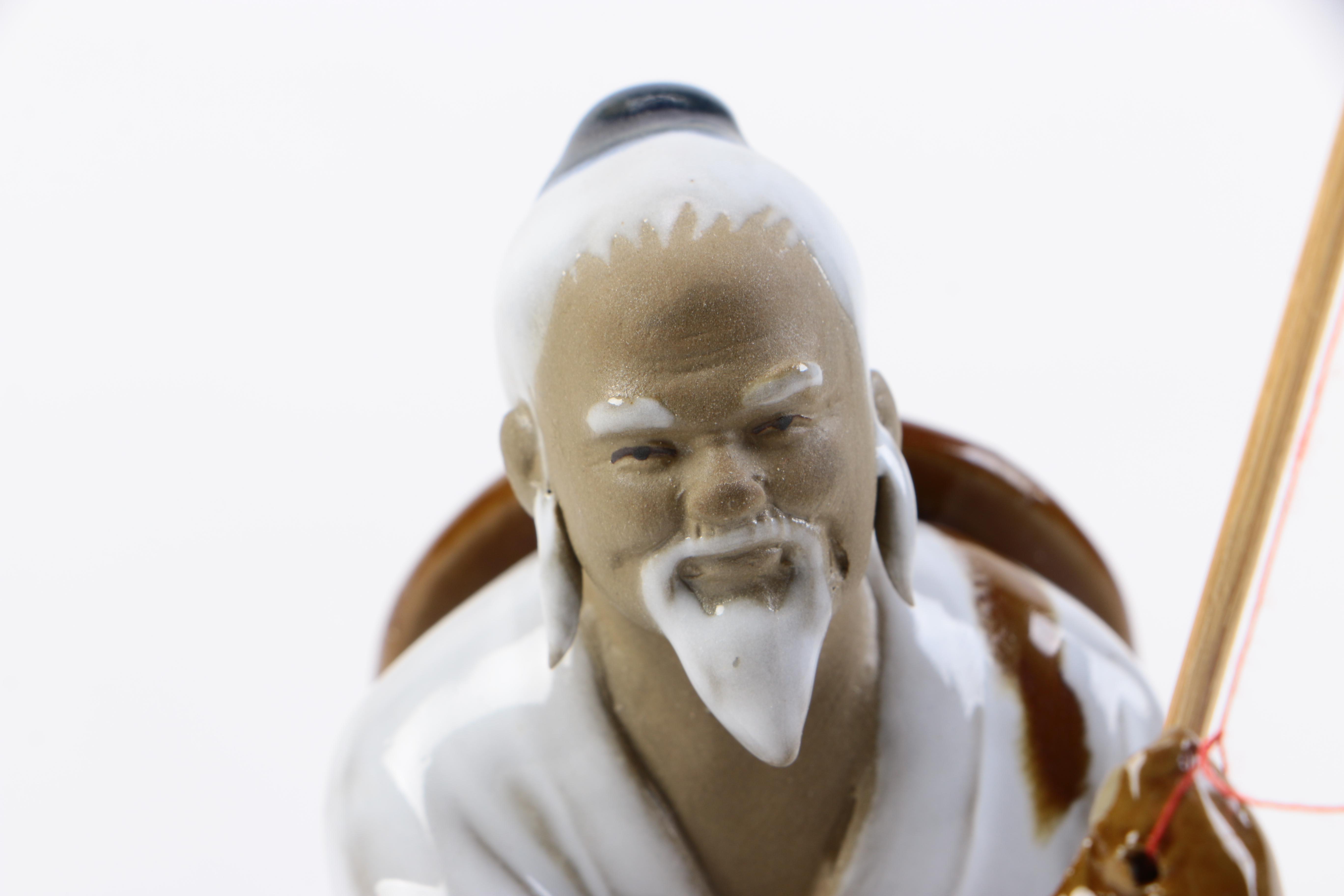 Chinese Shiwan Ware Ceramic Fisherman Figurine
