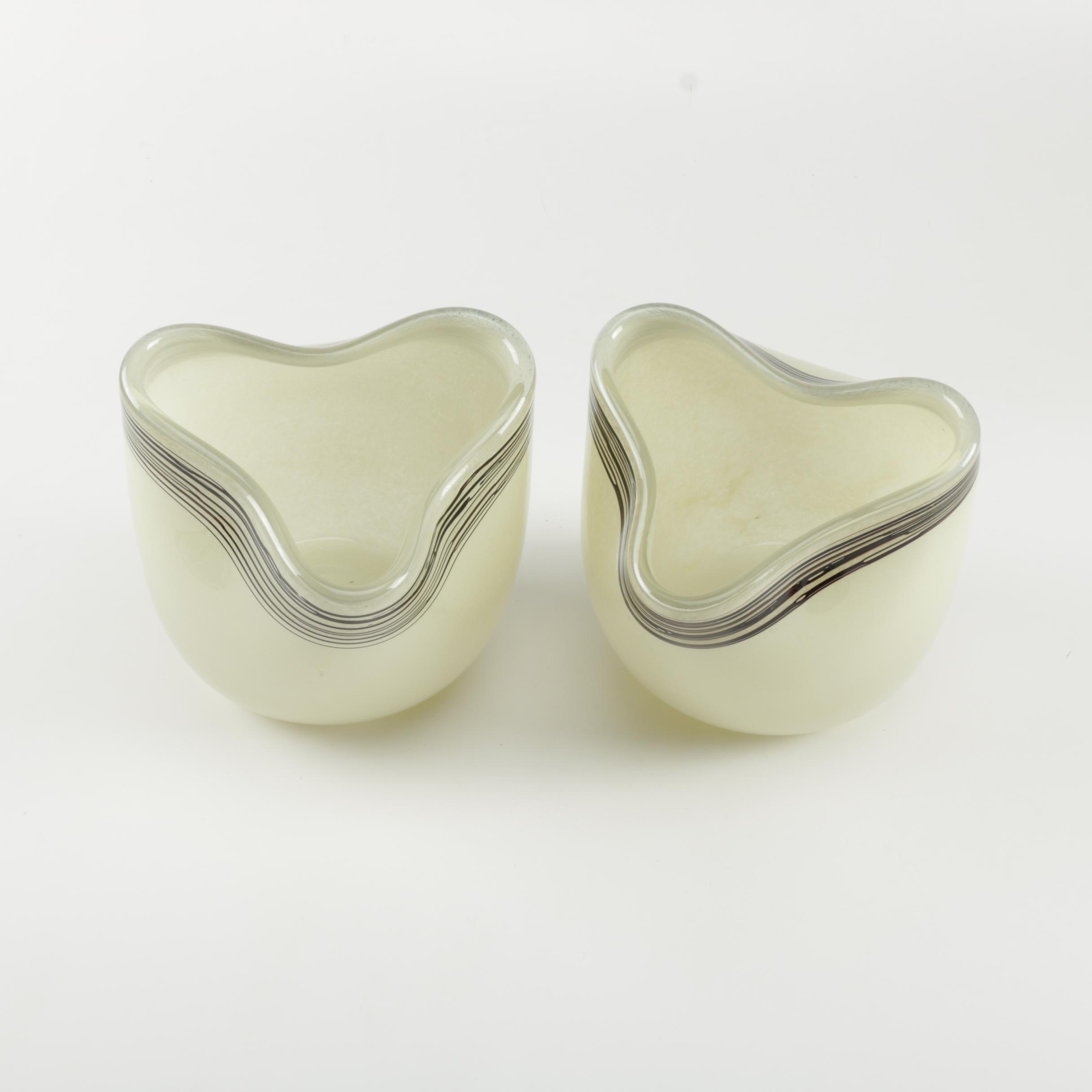 Handblown White Art Glass Vases