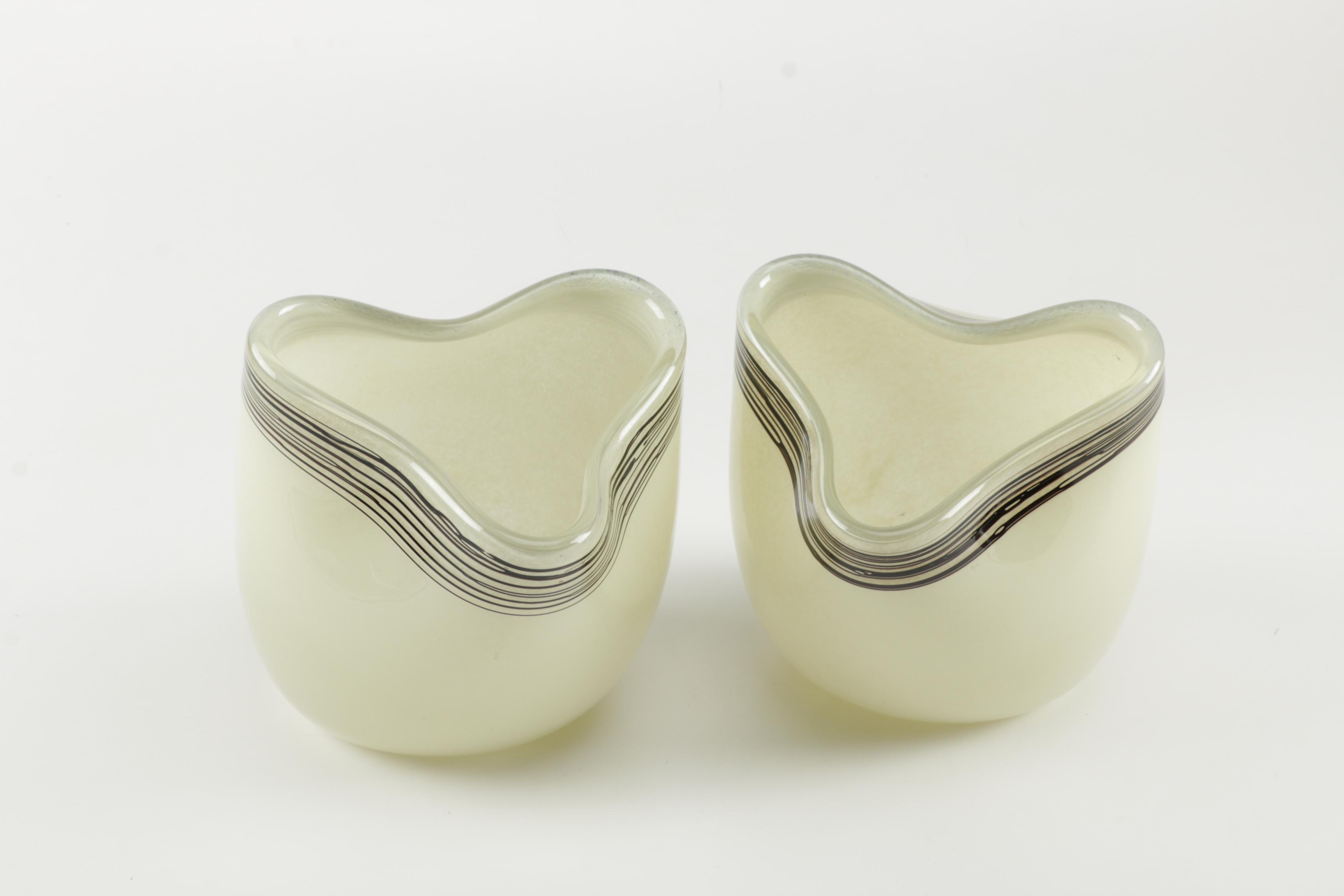 Handblown White Art Glass Vases