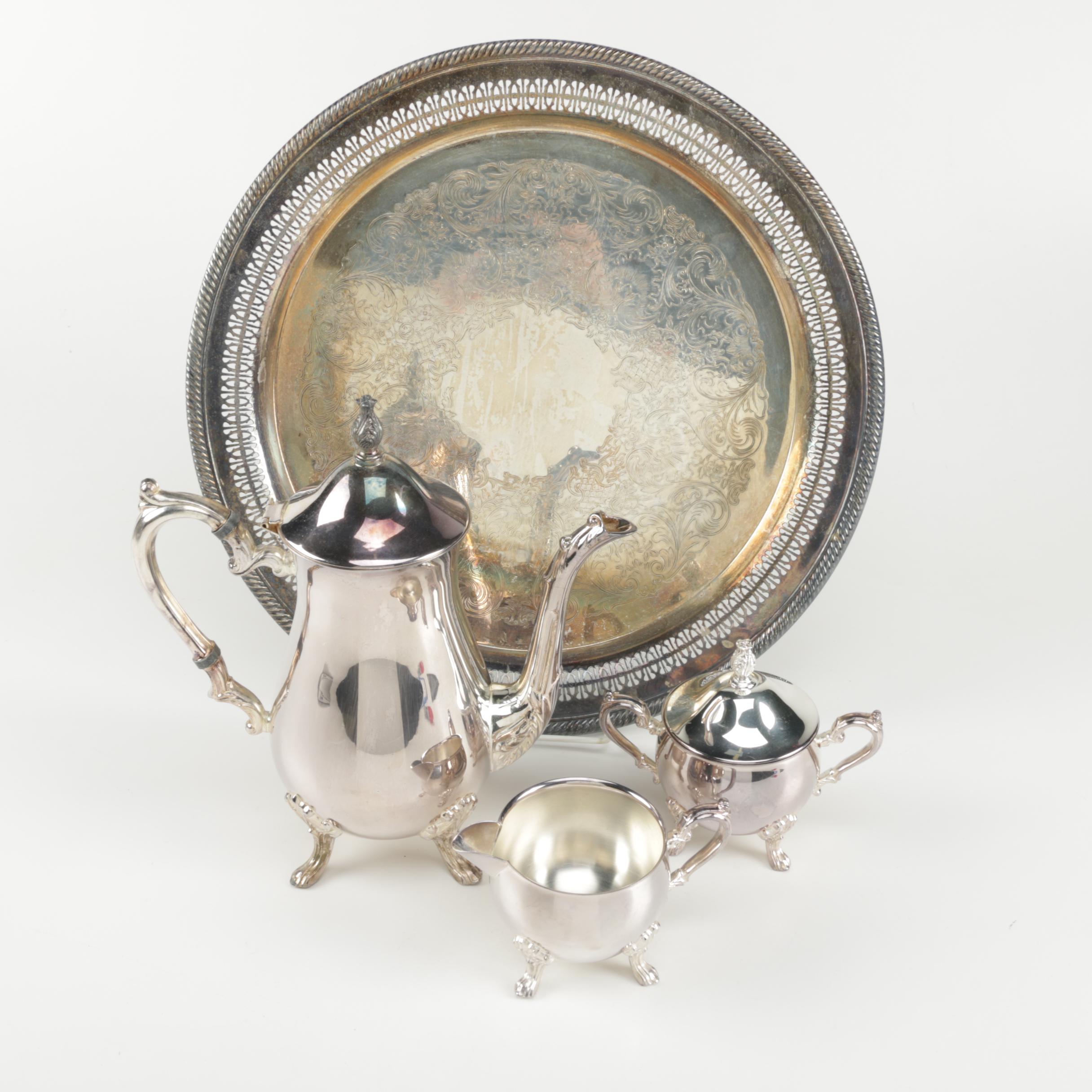 Sheridan Silver Plate Coffee Service and International Silver Plated Tray