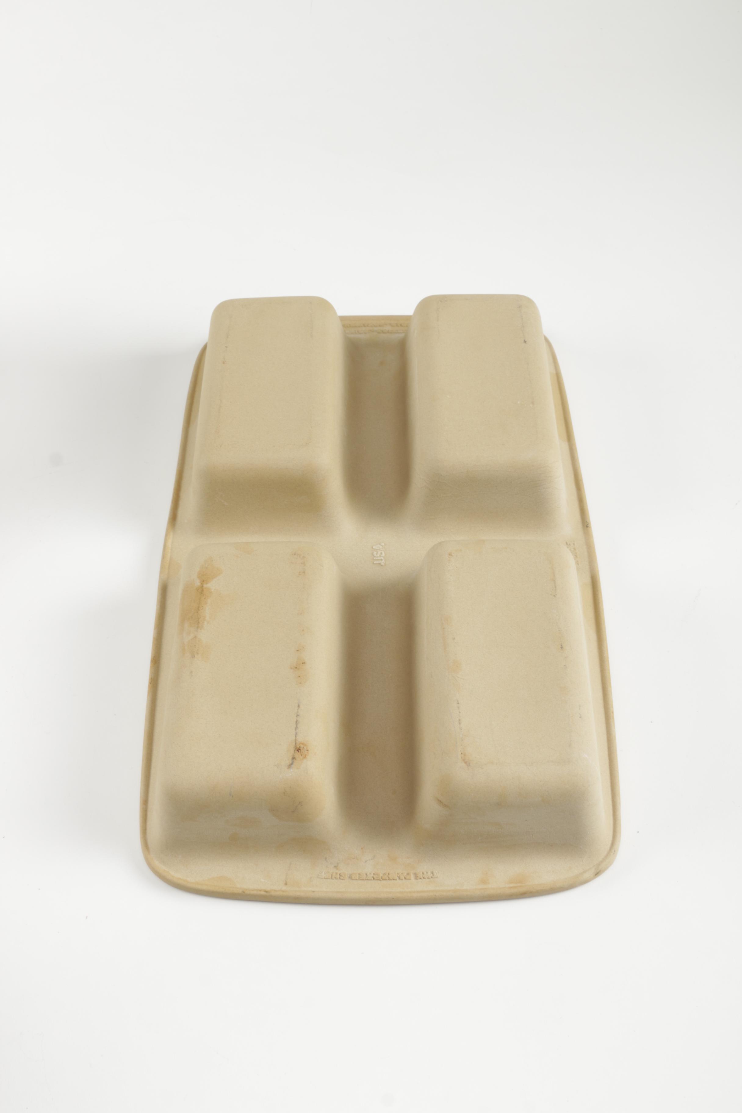 Two Floral Serving Bowls with Stands and Lids and Stone Loaf Pan