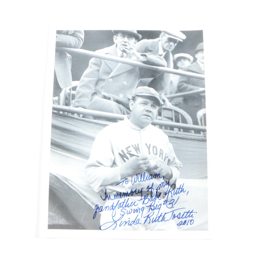 Lithograph After a Photo of Babe Ruth Signed By Ruth's Granddaughter