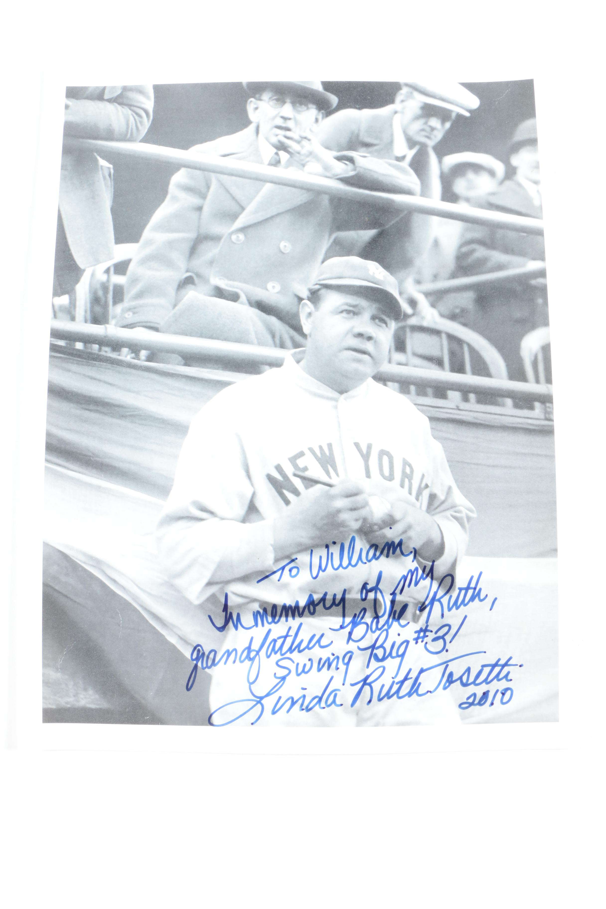 Lithograph After a Photo of Babe Ruth Signed By Ruth's Granddaughter