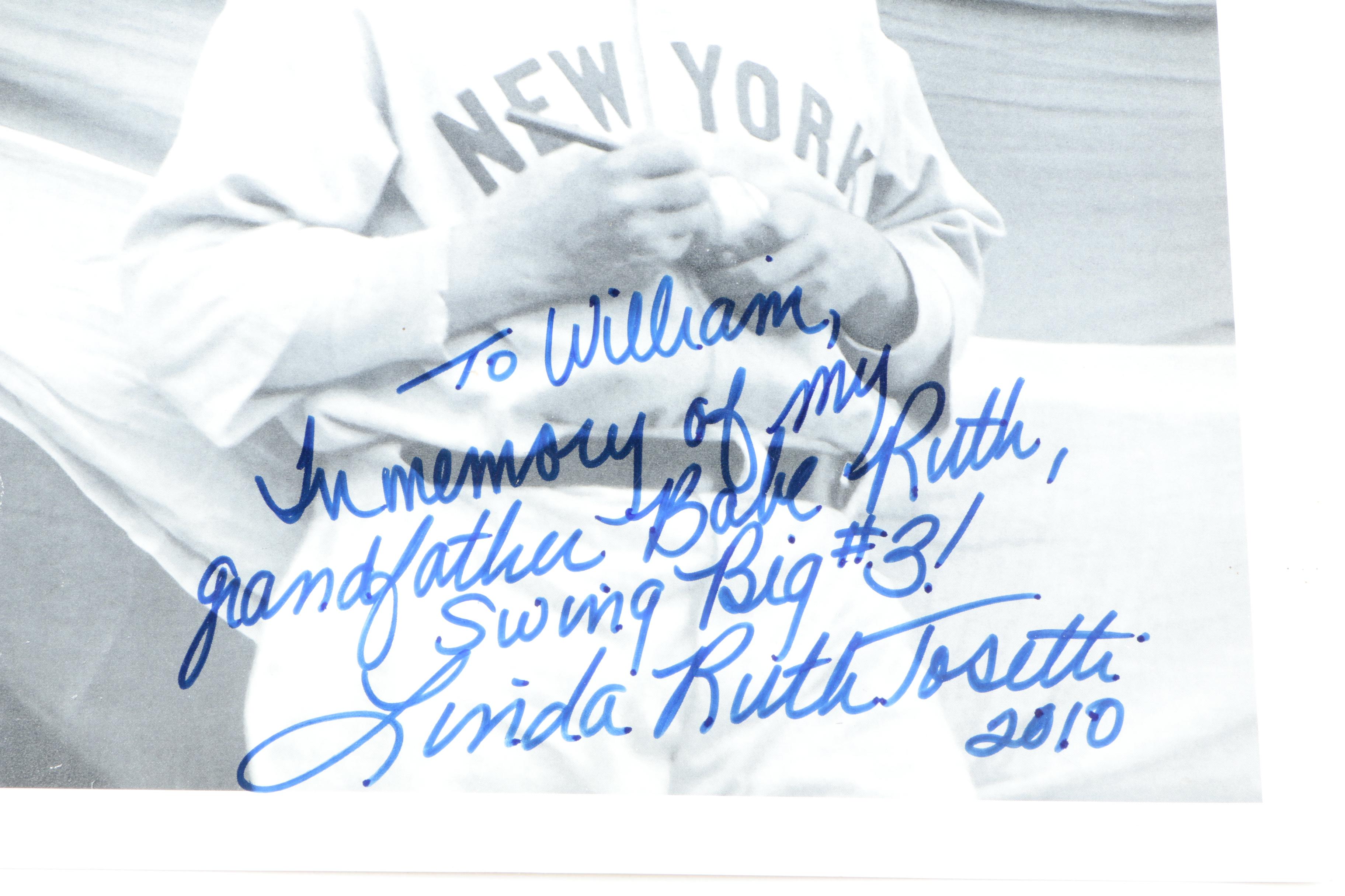 Lithograph After a Photo of Babe Ruth Signed By Ruth's Granddaughter