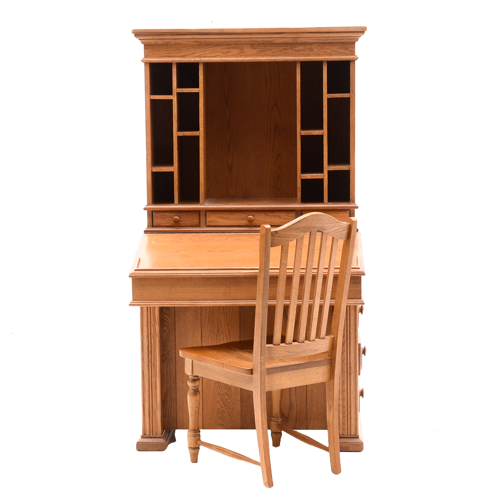 Broyhill Oak Desk with Hutch and Chair