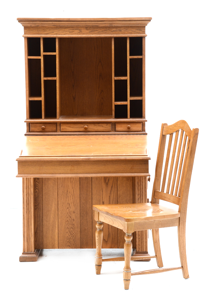 Broyhill Oak Desk with Hutch and Chair