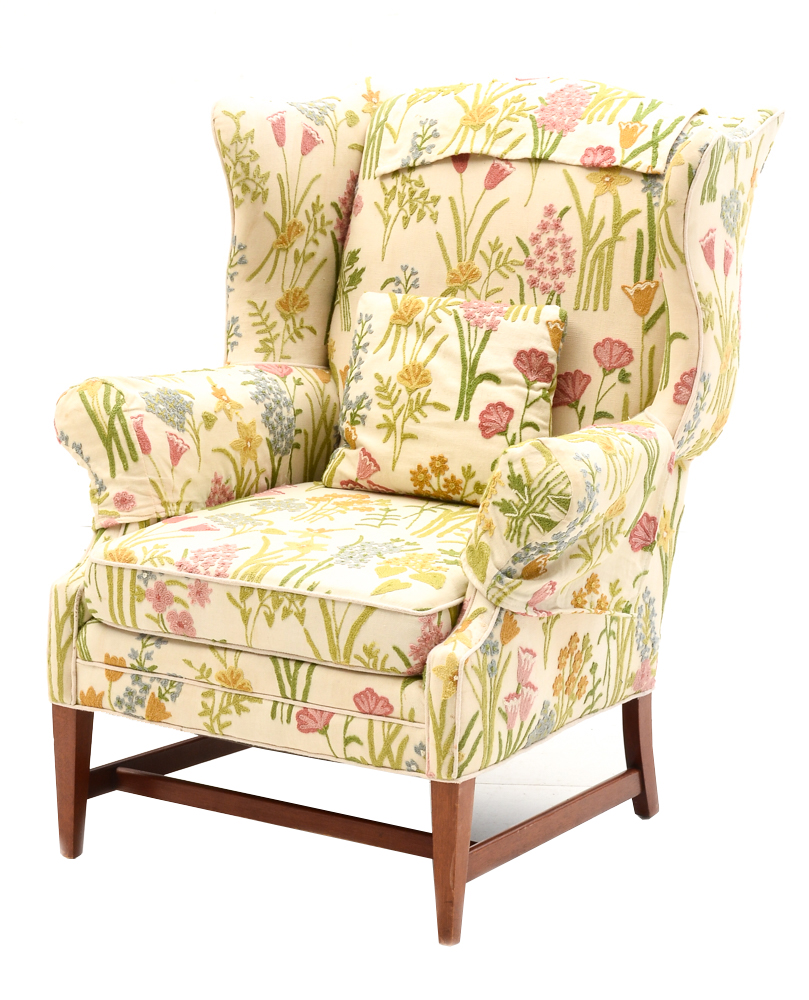 Pair of Embroidered Floral Armchairs