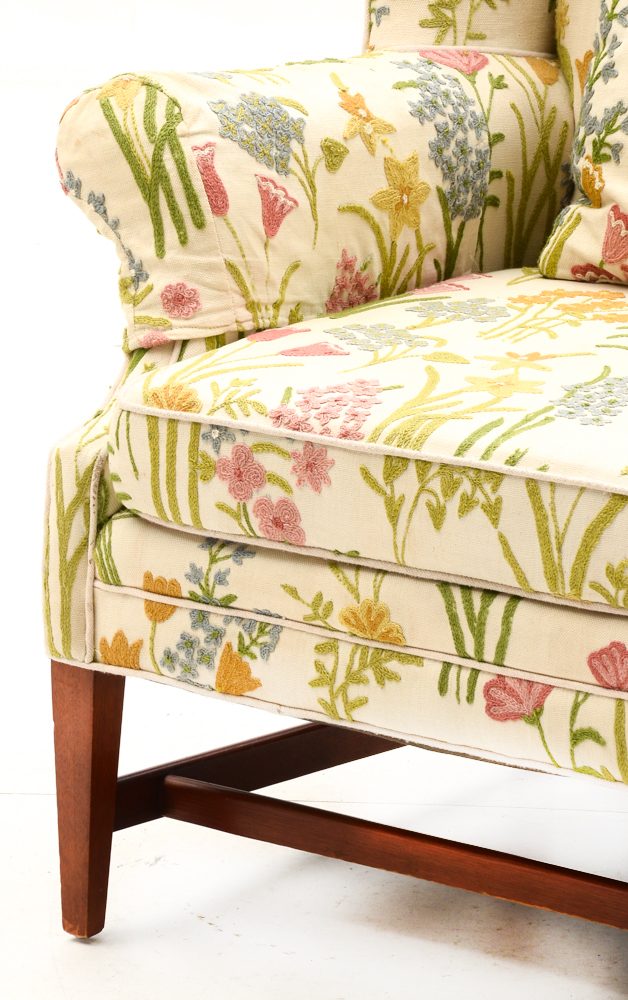 Pair of Embroidered Floral Armchairs