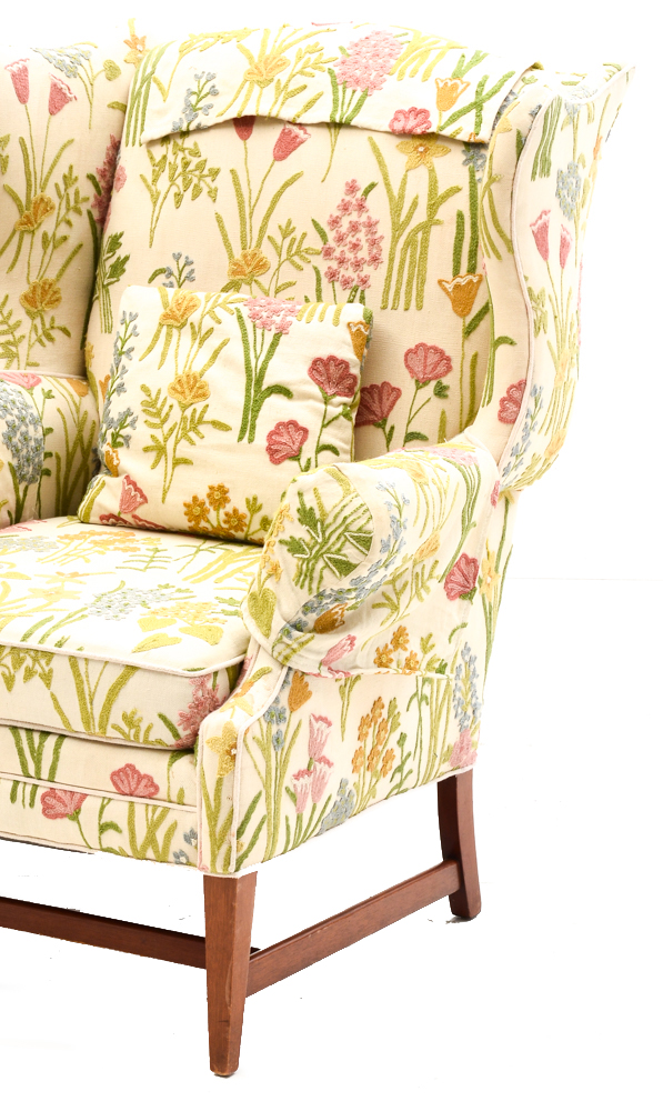 Pair of Embroidered Floral Armchairs