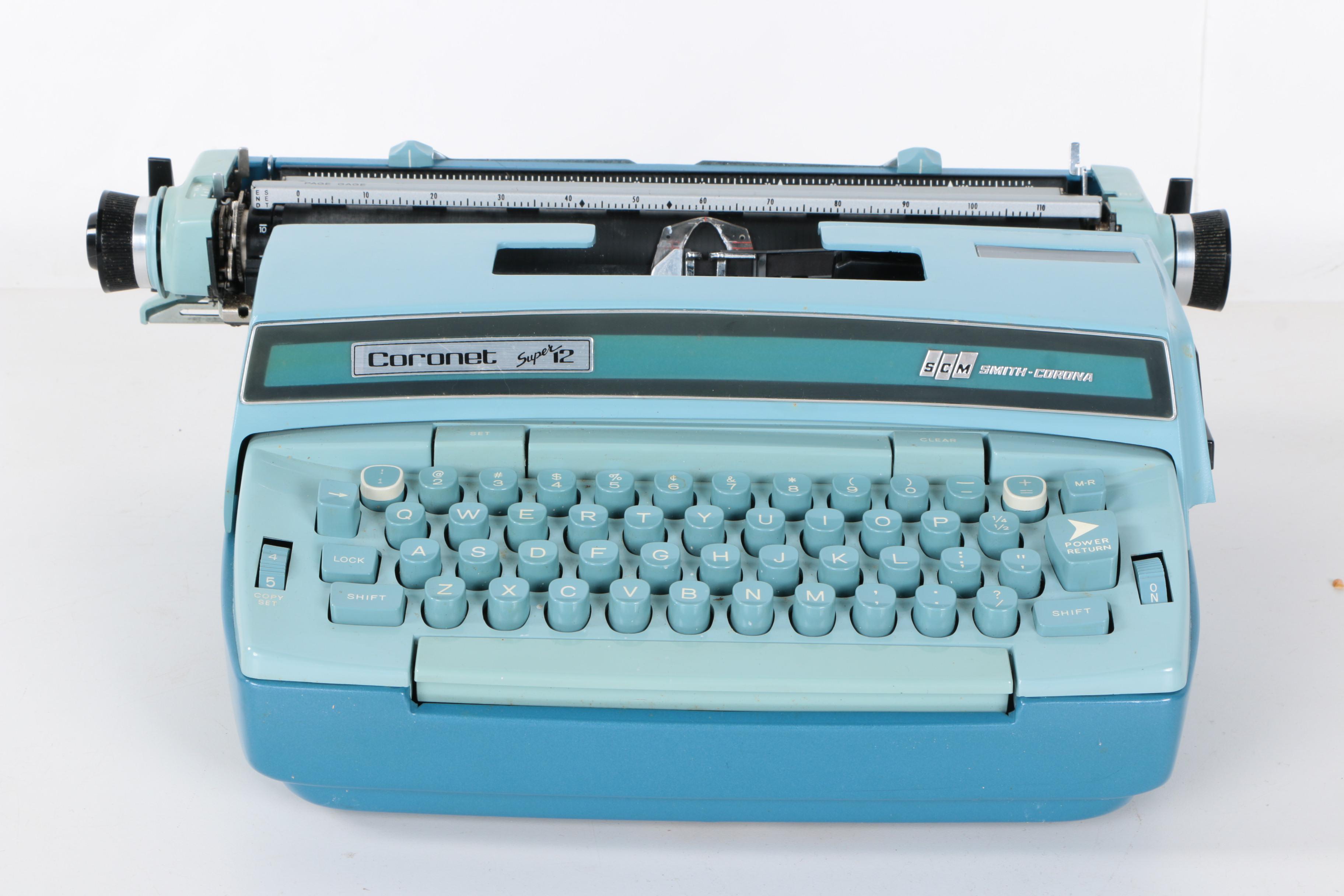 1970s Smith-Corona Coronet Super 12 Coronamatic Typewriter with Case