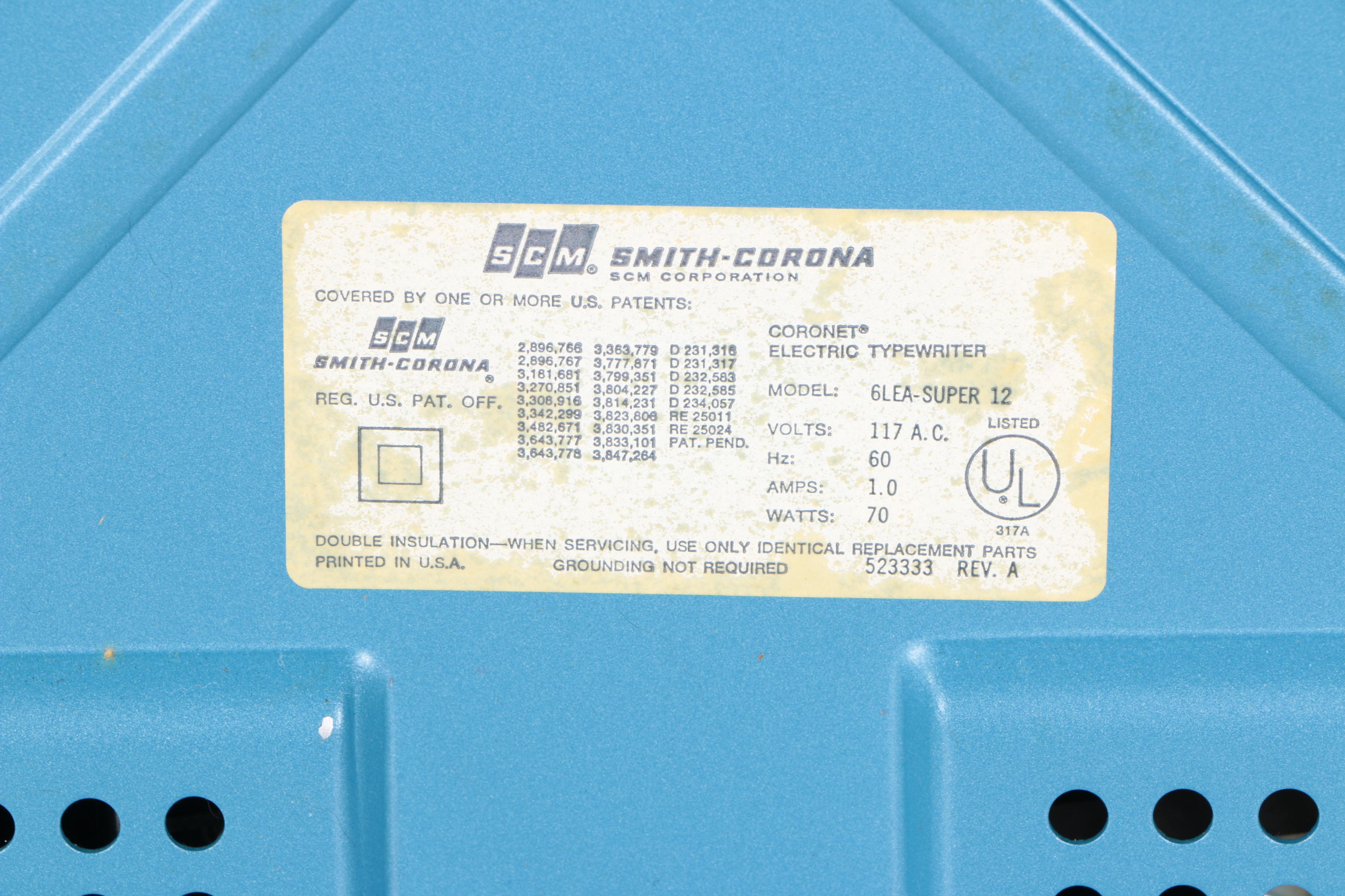 1970s Smith-Corona Coronet Super 12 Coronamatic Typewriter with Case