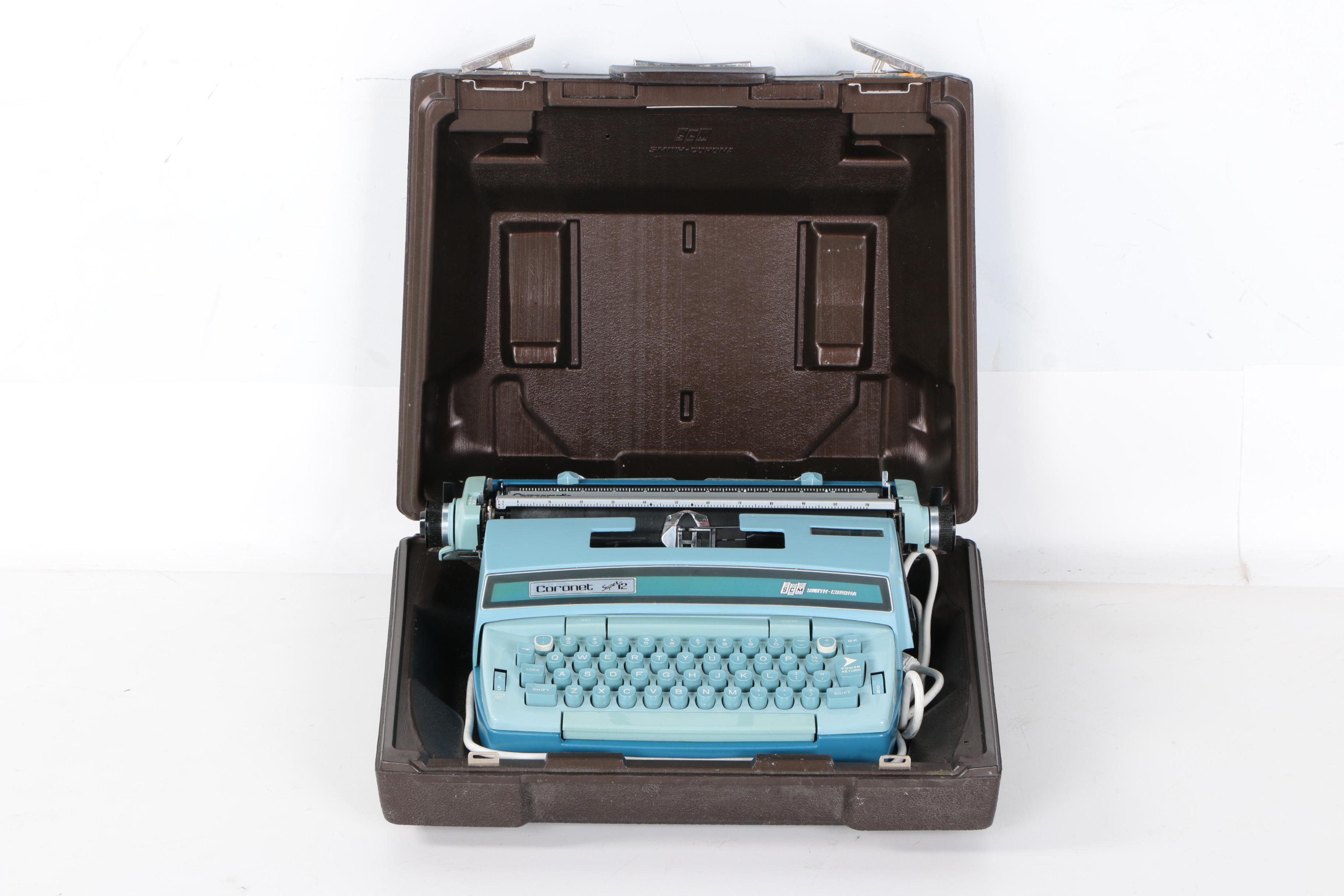1970s Smith-Corona Coronet Super 12 Coronamatic Typewriter with Case