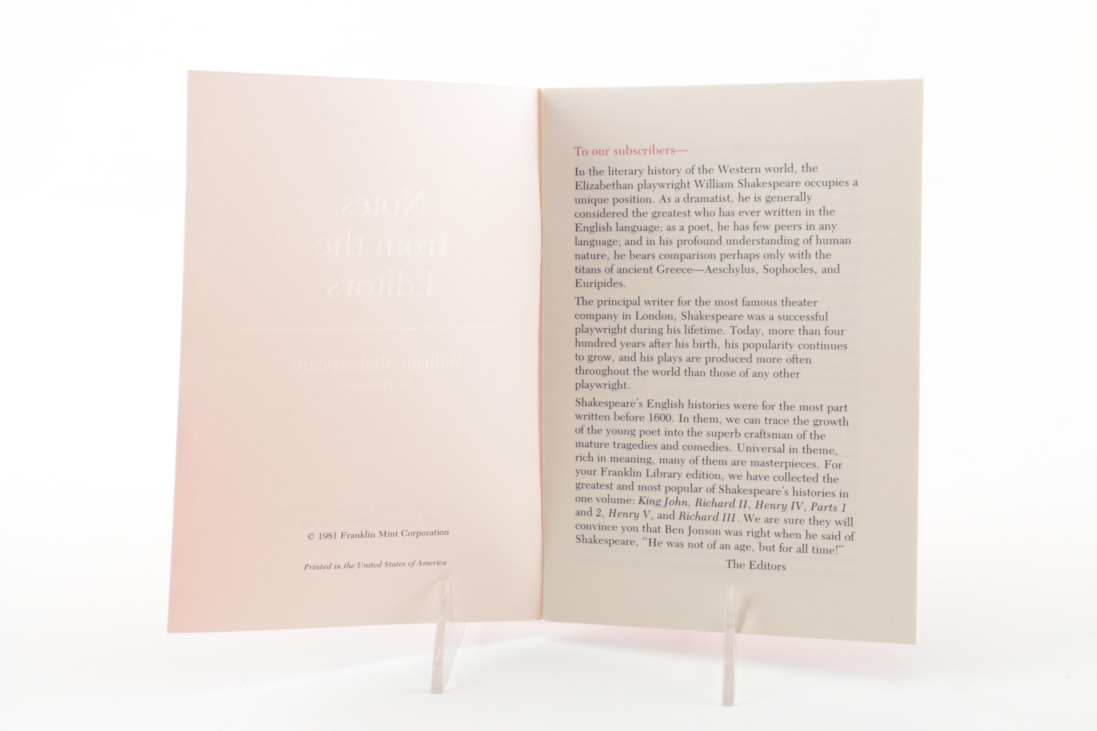 Franklin Library Editions of Shakespeare's Works