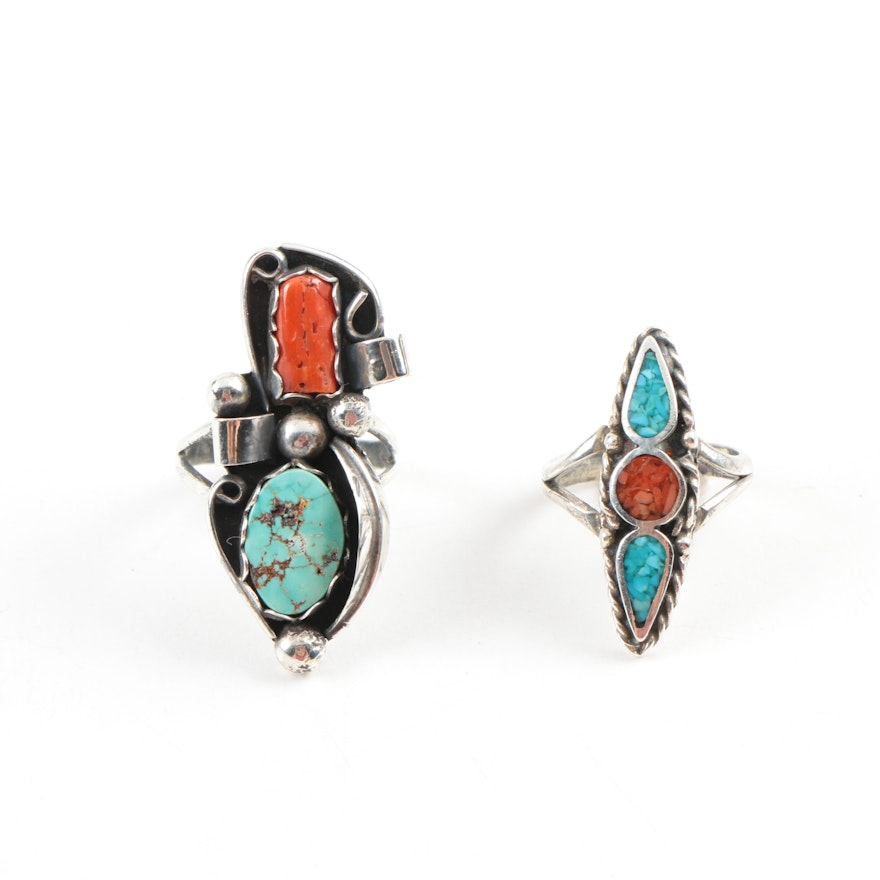 Sterling Silver Gemstone and Inlay Rings Featuring Navajo Ray Tafoya