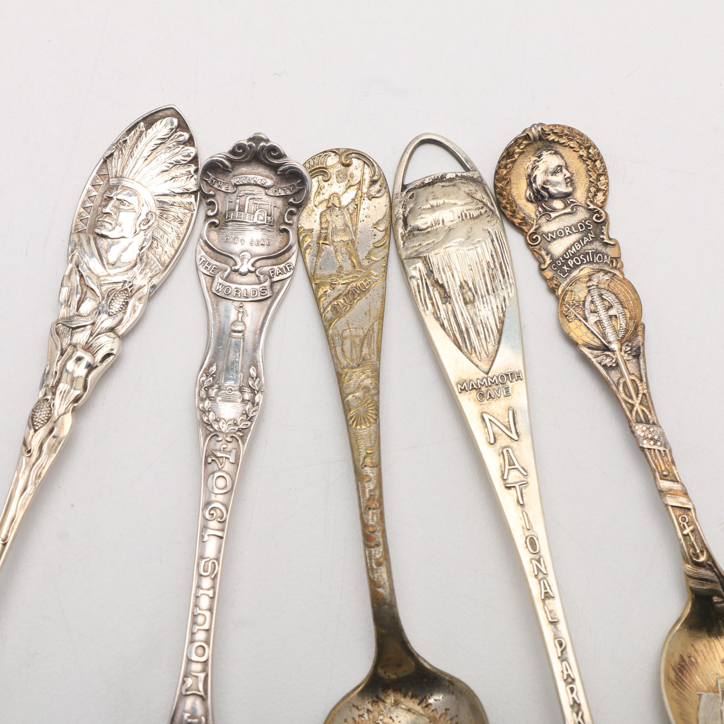 Assortment of Sterling Silver Souvenir Spoons Featuring Wallace
