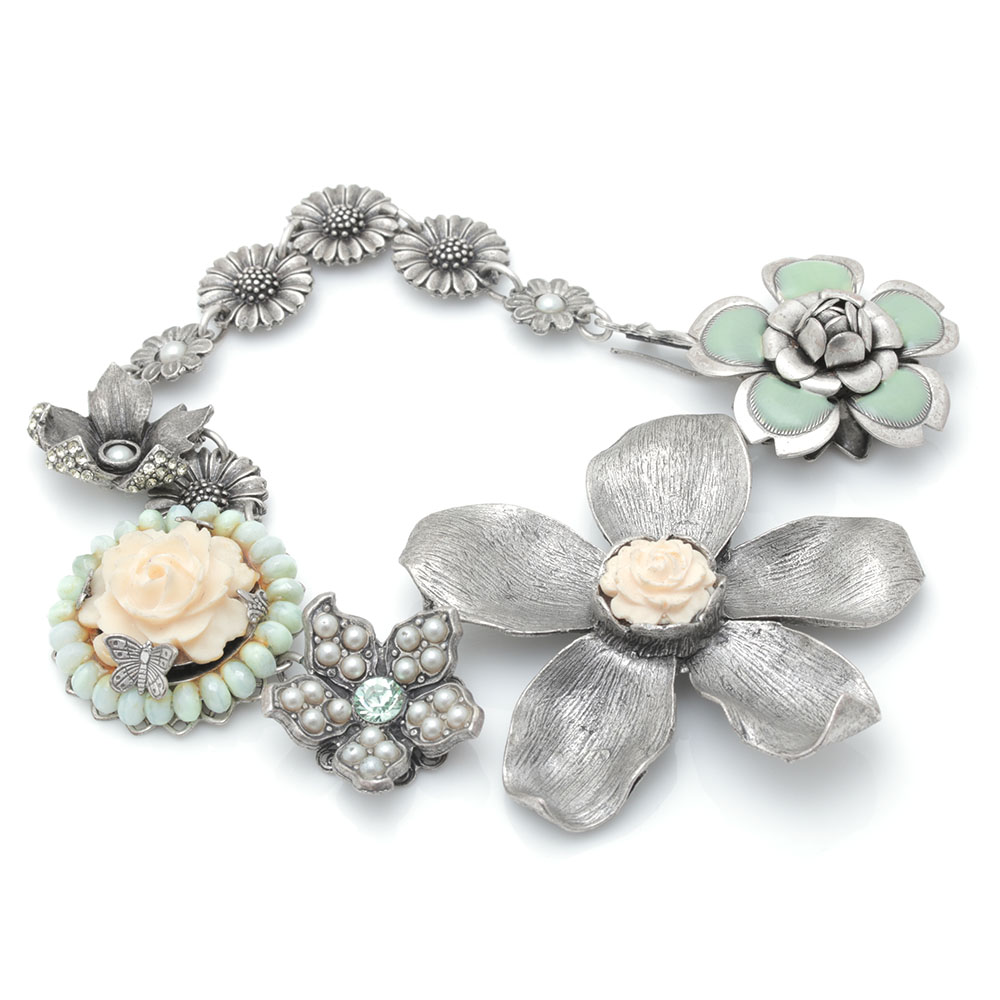 Mary Demarco Silver Tone Blue and Green Stone Bracelet and Necklaces