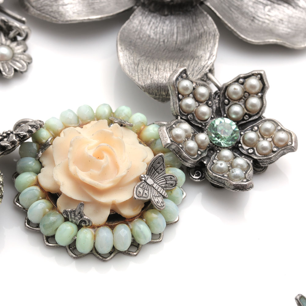 Mary Demarco Silver Tone Blue and Green Stone Bracelet and Necklaces