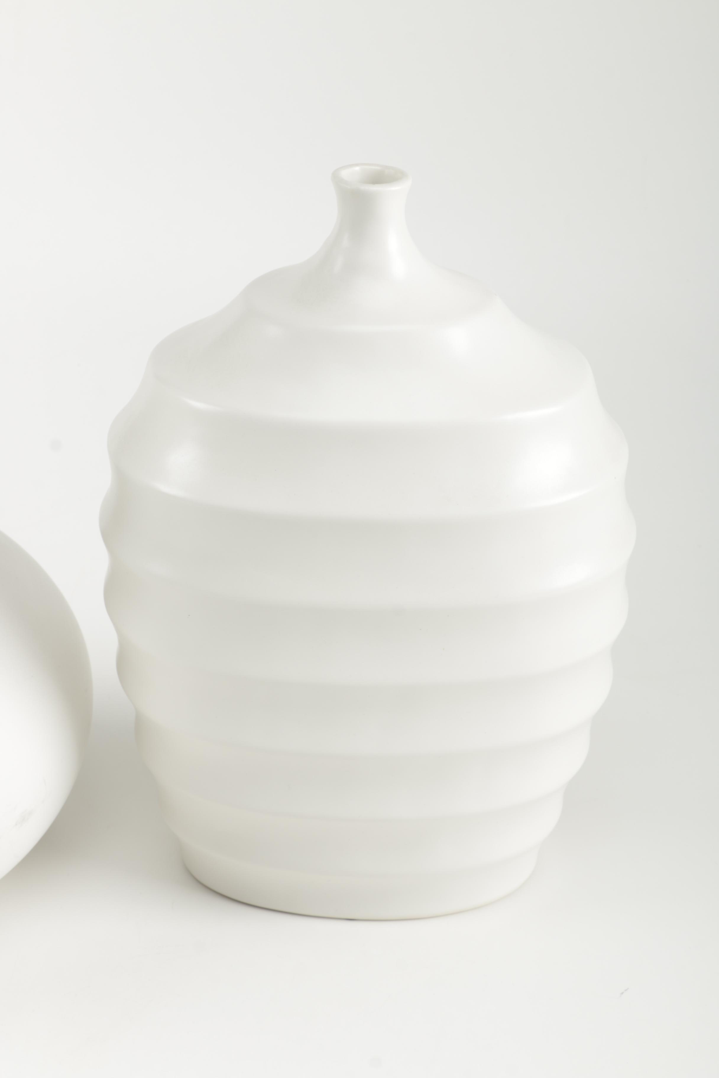 Two White Decorative Ceramic Vases